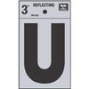 Address Letters, U, Reflective Black/Silver Vinyl, Adhesive, 3-In.