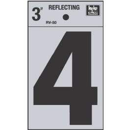 Address Number 4, Reflective Black Vinyl, 3-In.