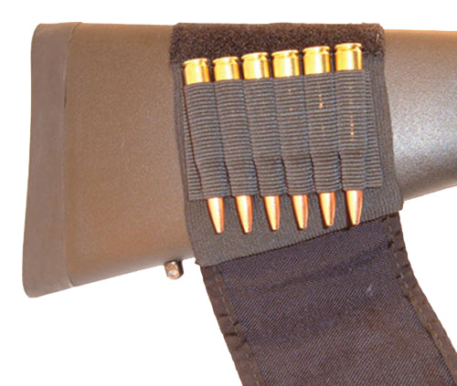 Grovtec US Inc GTAC83 Rifle Buttstock Cartridge Holder With Flap 6 Rounds Black Cordura