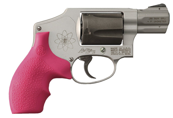 Hogue 61007 Rubber Bantam with Finger Grooves Grip S&W J Frame w/Round Butt Pink