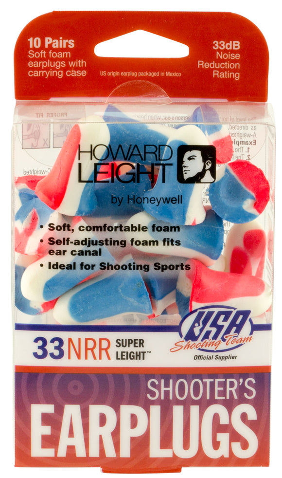 Howard Leight R01891 USA Shooters Earplugs  Foam 33 dB Red/White/Blue 10 Pair