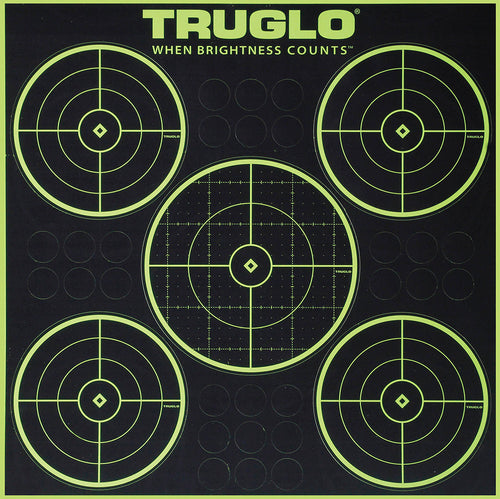 Truglo TG11A6 Tru-See  Self-Adhesive Paper 12 x 12 5-Bullseye Black Target Paper w/Green Accents 6 Per Pack