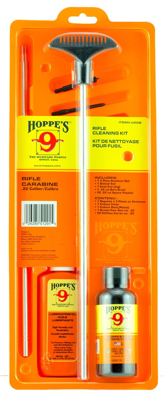 Hoppes U22B Rifle Cleaning Kit - Clam Pack 22-257 Cal