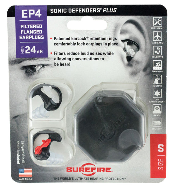 Surefire EP4BKMPR EP4 Sonic Defenders Plus Polymer 24 dB Earbuds Clear Ear Buds w/Black Ear Piece Medium