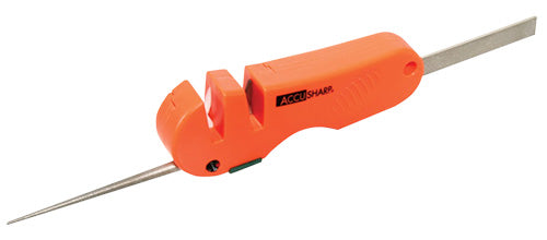 Accusharp 028C Knife and Tool Sharpener 4-in-1 Coarse Tungsten Sharpener Plastic Handle Orange