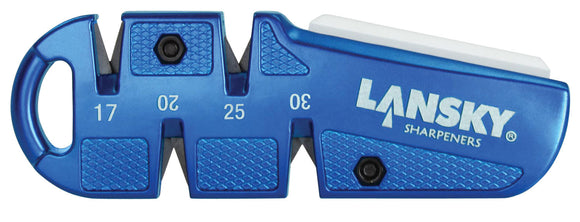 Lansky QSHARP QuadSharp  Pocket Sharpener Carbide, Ceramic Sharpener Plastic Handle Blue