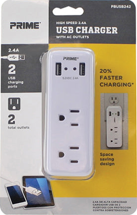 USB CHARGER 2.4 A 2 OUTLET WHITE