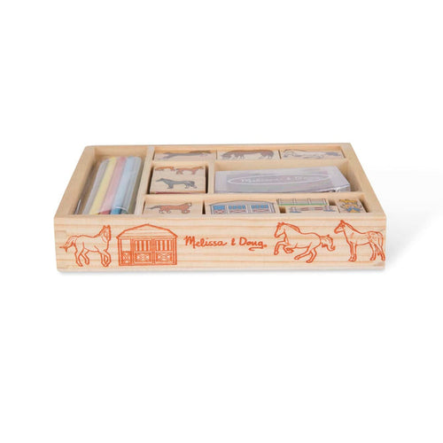 Melissa & Doug Wooden Stamp Set - Horses (10 Wooden Stamps - 2-Color Inkpad - 5 Colored Pencils)
