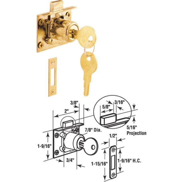 Defender Security Brass Drawer and Cabinet Lock with Keeper - Keyed Different