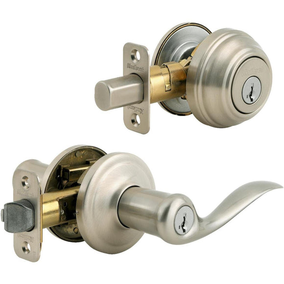Kwikset Signature Series Satin Nickel Deadbolt and Lever Combo with Smartkey