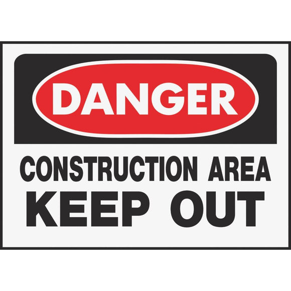 Hy-Ko Polyethylene Sign, Danger Contruction Area Keep Out