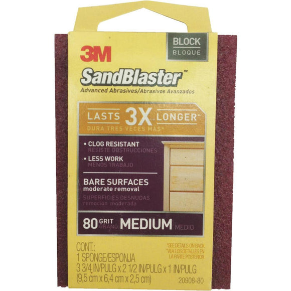 3M SandBlaster 2-1/2 In. x 3-3/4 In. x 1 In. 80 Grit Medium Sanding Sponge