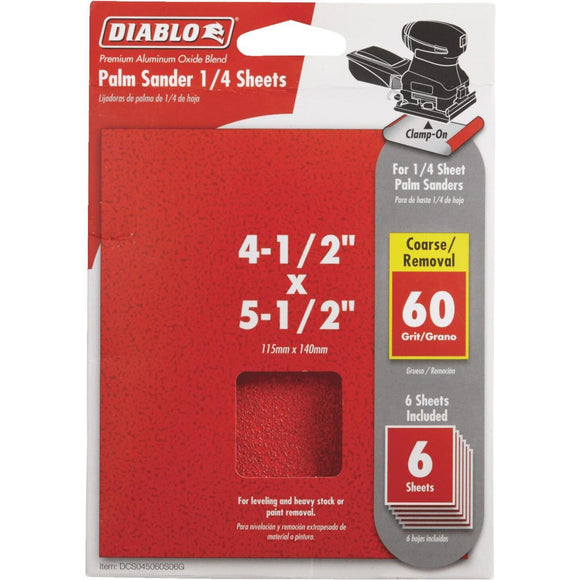 Diablo Clamp-On 60 Grit 4-1/2 In. x 5-1/2 In. 1/4 Power Sanding Sheet Sandpaper (6-Pack)