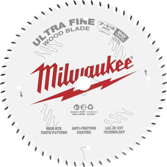 Milwaukee 7-1/4 In. 60-Tooth Ultra Fine Finish Circular Saw Blade