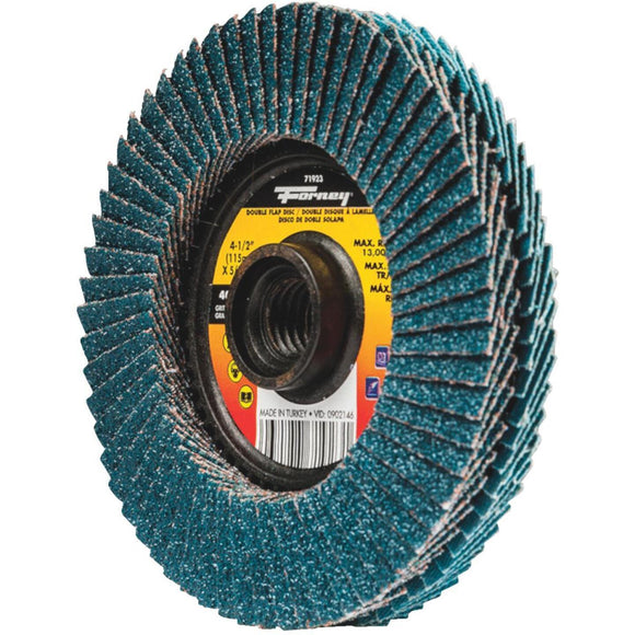 Forney 4-1/2 In. x 5/8 In.-11 Spin-On 40/80-Grit Type 29 Double-Sided Angle Grinder Flap Disc
