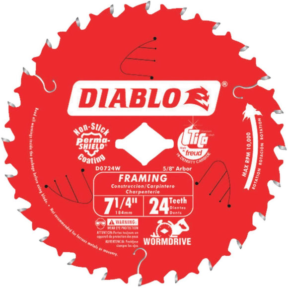 Diablo 7-1/4 In. 24-Tooth Framing Worm Drive Circular Saw Blade, Bulk