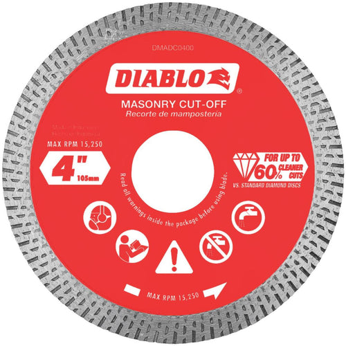 Diablo 4 In. Diamond Continuous Rim Dry/Wet Cut Diamond Blade