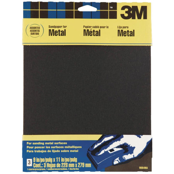 3M 9 In. W. x 11 In. L. Assorted Grit Emery Cloth (3-pack)