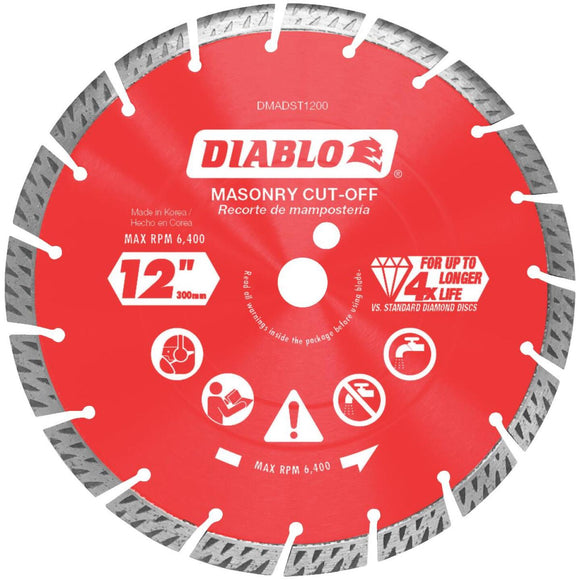 Diablo 12 In. Segmented Turbo Rim Dry/Wet Diamond Blade