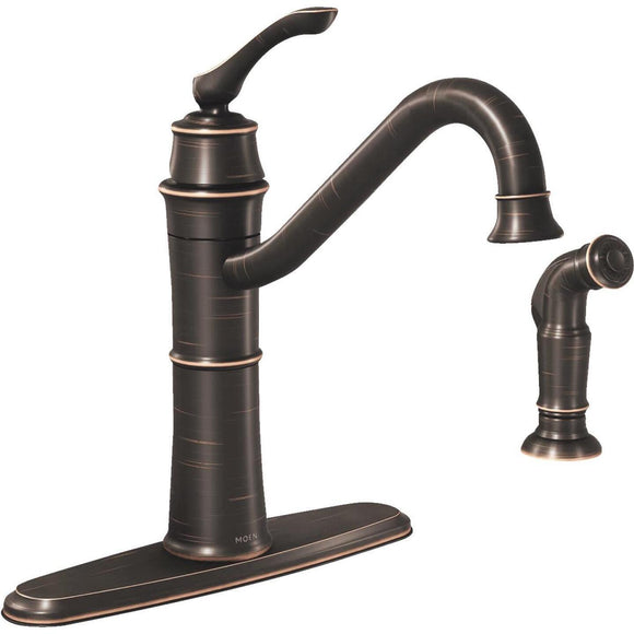 Moen Wetherly Single Handle Lever Kitchen Faucet with Side Spray, Mediterranean Bronze
