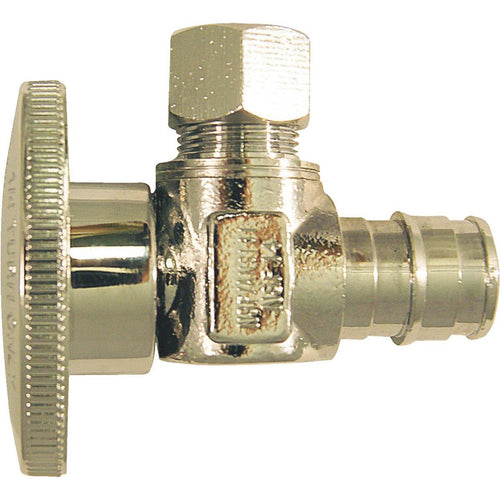 Conbraco 1/2 In. Barb x 3/8 In. Compression Chrome-Plated Brass Angle PEX Stop Valve, Type A