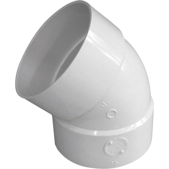 IPEX Canplas SDR 35 45 Degree 4 In. PVC Sewer and Drain Elbow (1/8 Bend)