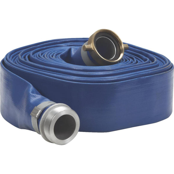 Apache 2 In. x 50 Ft. Blue Reinforced PVC Lay Flat Discharge Hose with Male/Female Connections