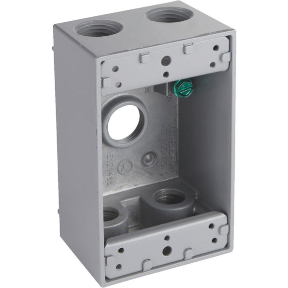Bell Single Gang 1/2 In. 5-Outlet Gray Aluminum Weatherproof Outdoor Outlet Box