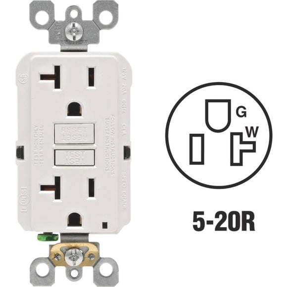 Leviton SmartlockPro Self-Test 20A White Commercial Grade Rounded Corner 5-20R GFCI Outlet