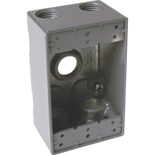 Hubbell Single Gang 3/4 In. 5-Outlet Gray Die-Cast Aluminum Weatherproof Outdoor Outlet Box