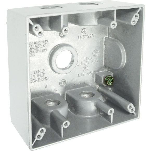 Bell 2-Gang 1/2 In. 5-Outlet White Aluminum Weatherproof Outdoor Outlet Box, Shrink Wrapped