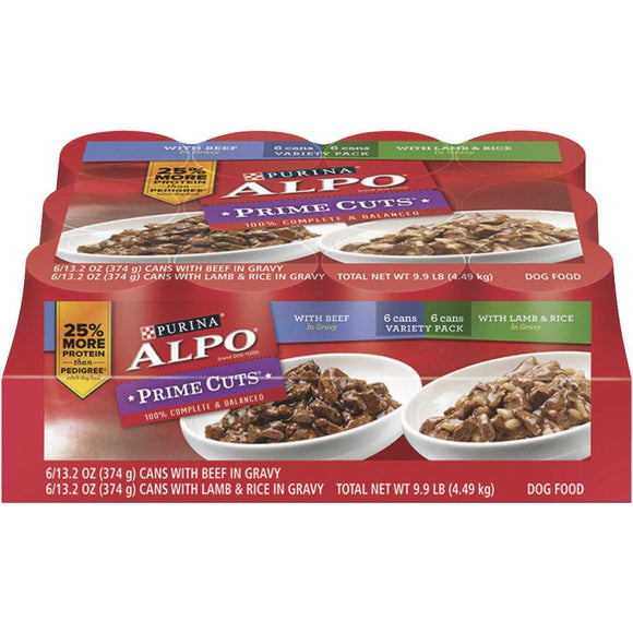 Alpo Prime Cuts Beef and Lamb & Rice Wet Dog Food, 12 Cans