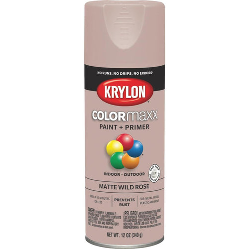 Krylon Colormaxx Matte Spray Paint & Primer, Wild Rose