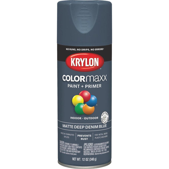 Krylon Colormaxx Matte Spray Paint & Primer, Denim Blue