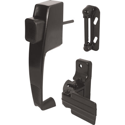 Prime Line Push Button Screen or Storm Door Latch with Tie Down, Black, Pack of 1