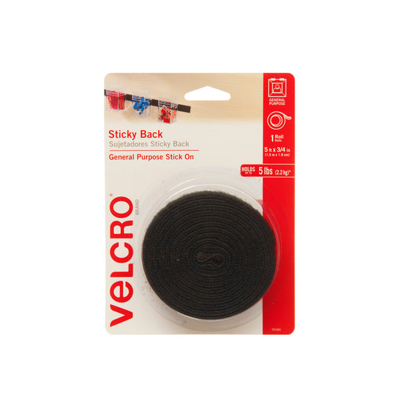 VELCRO® BRAND STICKY BACK TAPE (3/4 X 5 Ft, Black)
