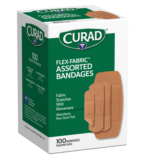 Medline Flex-Fabric Bandages, Assorted, 100 count (Assorted Size)