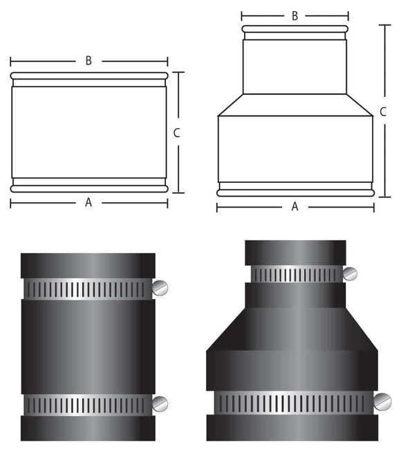 PipeConx PCX Series 56 Plastic or Cast Iron to Plastic or Cast Iron Coupling (PCX56-44 - 4″ x 4″)