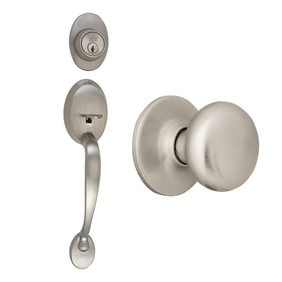 Design House Coventry Entry Handle Set with Cambridge Knob and Deadbolt in Satin Nickel