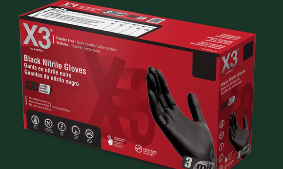 AMMEX X3 Black Nitrile Industrial Disposable Gloves (Black)