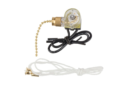 NSI Industries 75101CW Pull Chain Switch 1-Pole SPST 125/250 Volt AC 6/3 Amp White, Brass Actuator