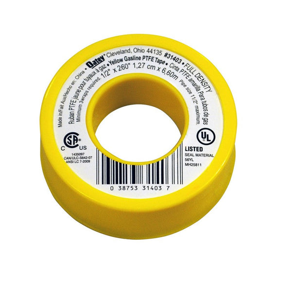 Oatey® 1/2 in. x 260 in. PTFE Yellow Thread Seal Tape – Display (1/2