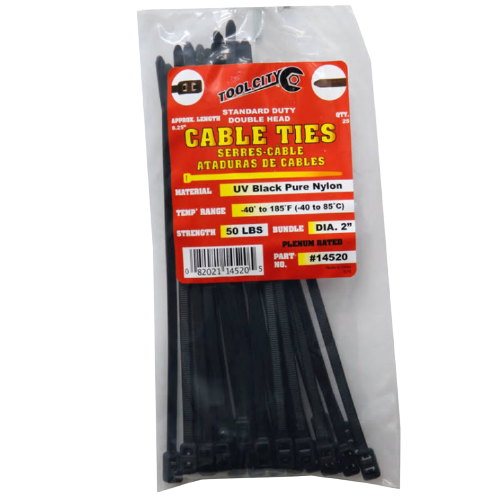 Tool City 8.25 in. L Black Cable Tie 50LB SD DOUBLE HEAD 25 Pack (8.25, Black)